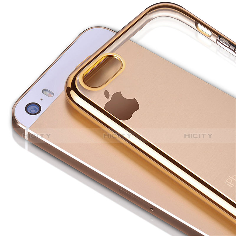 Apple iPhone SE用極薄ソフトケース シリコンケース 耐衝撃 全面保護 クリア透明 H01 アップル ゴールド