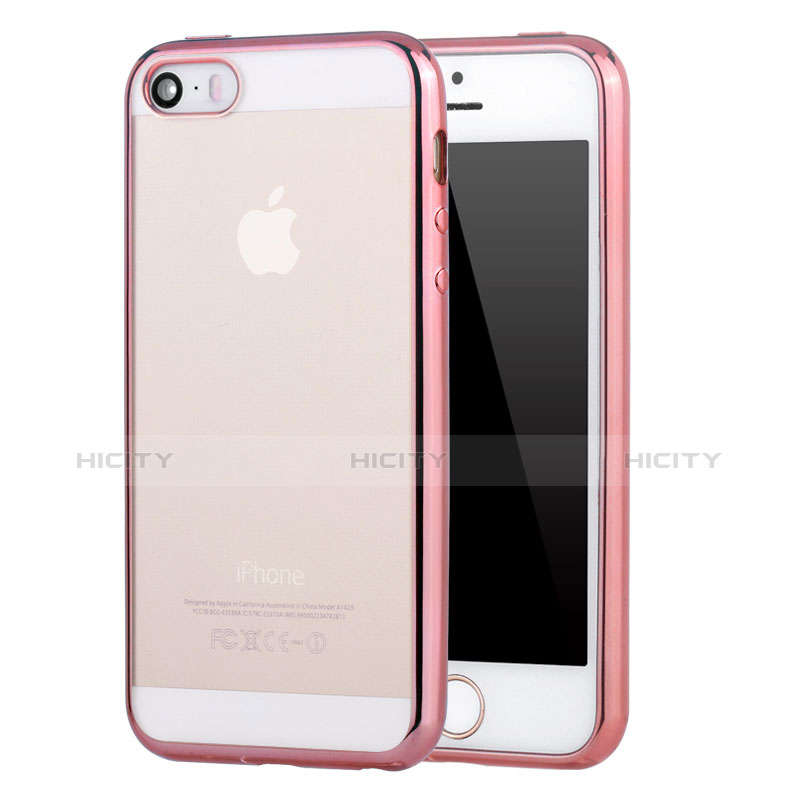 Apple iPhone SE用極薄ソフトケース シリコンケース 耐衝撃 全面保護 クリア透明 H03 アップル ピンク