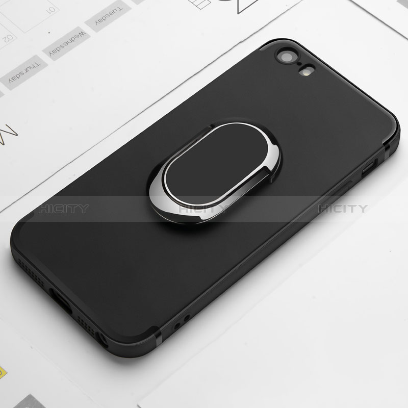 Apple iPhone SE用極薄ソフトケース シリコンケース 耐衝撃 全面保護 アンド指輪 A01 アップル ブラック