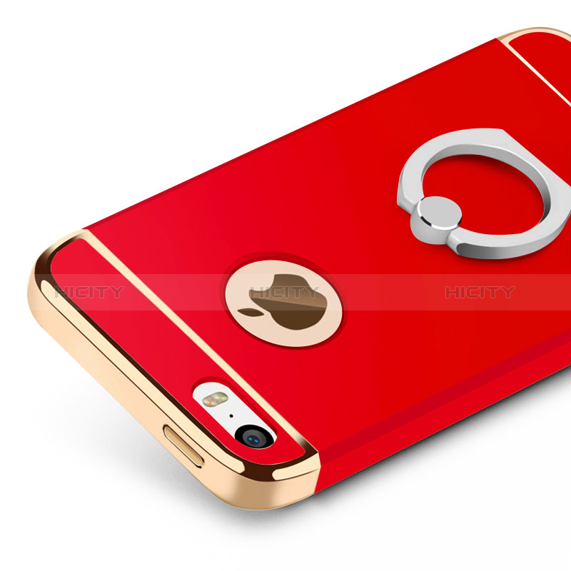Apple iPhone SE用ケース 高級感 手触り良い メタル兼プラスチック バンパー アンド指輪 アップル レッド
