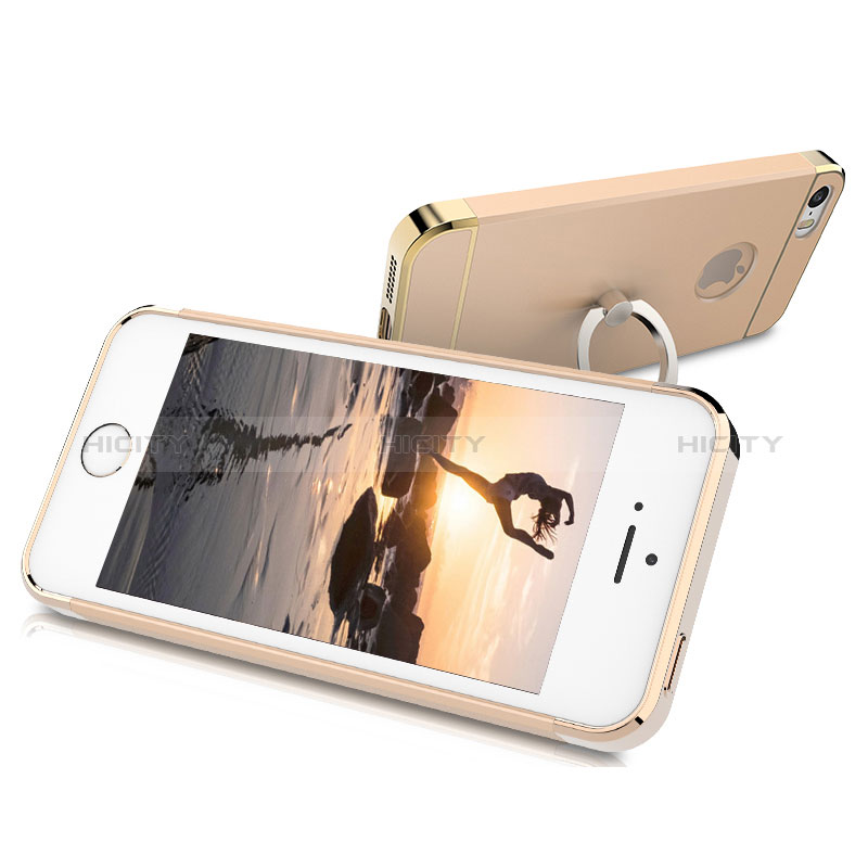 Apple iPhone SE用ケース 高級感 手触り良い メタル兼プラスチック バンパー アンド指輪 アップル ゴールド