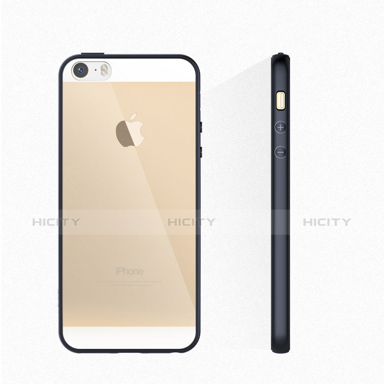 Apple iPhone SE用ハイブリットバンパーケース クリア透明 プラスチック 鏡面 アップル ブラック
