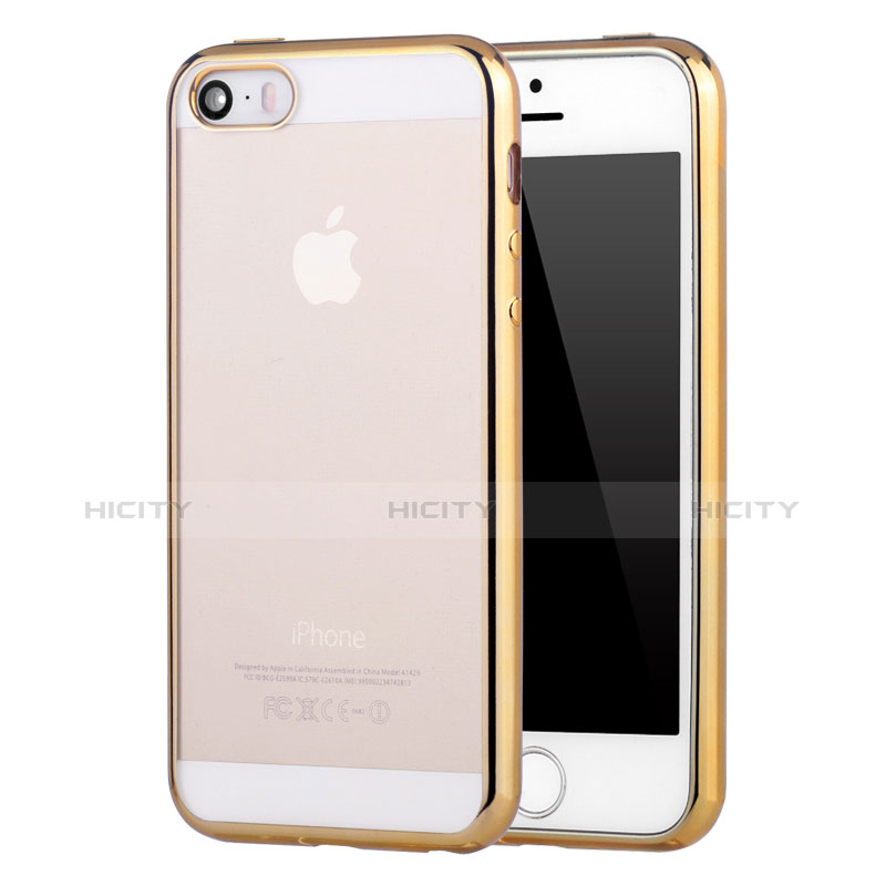 Apple iPhone SE用極薄ソフトケース シリコンケース 耐衝撃 全面保護 クリア透明 H05 アップル ゴールド