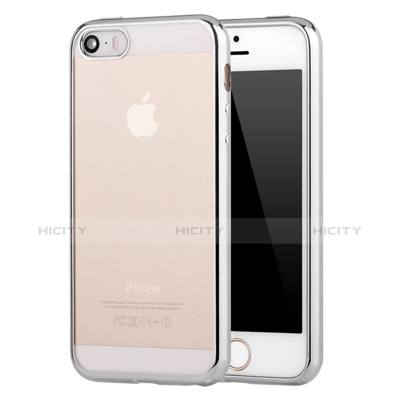 Apple iPhone SE用極薄ソフトケース シリコンケース 耐衝撃 全面保護 クリア透明 H05 アップル シルバー