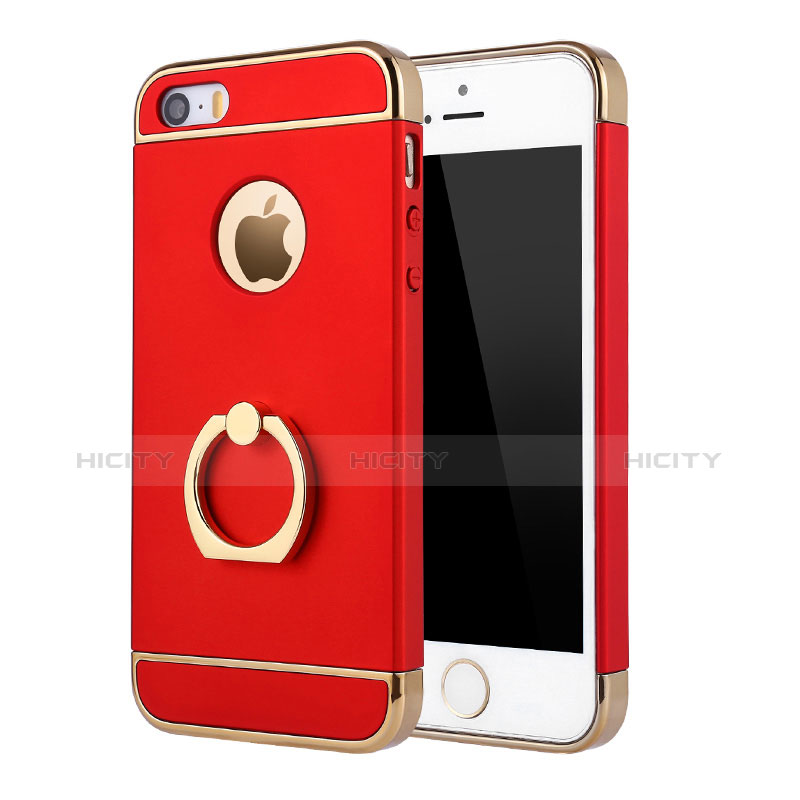 Apple iPhone SE用ケース 高級感 手触り良い メタル兼プラスチック バンパー アンド指輪 A02 アップル レッド