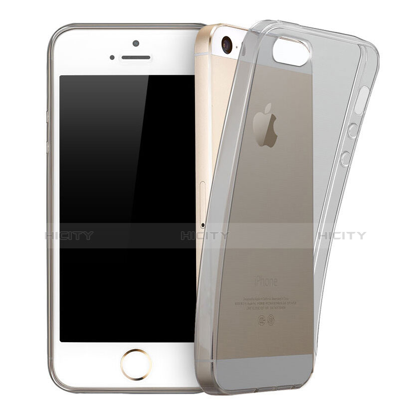 Apple iPhone SE用極薄ソフトケース シリコンケース 耐衝撃 全面保護 クリア透明 アップル グレー