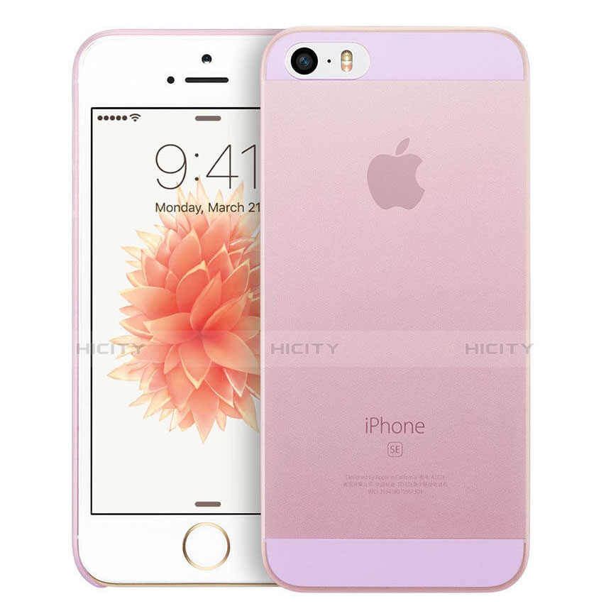 Apple iPhone SE用極薄ケース クリア透明 プラスチック アップル ピンク