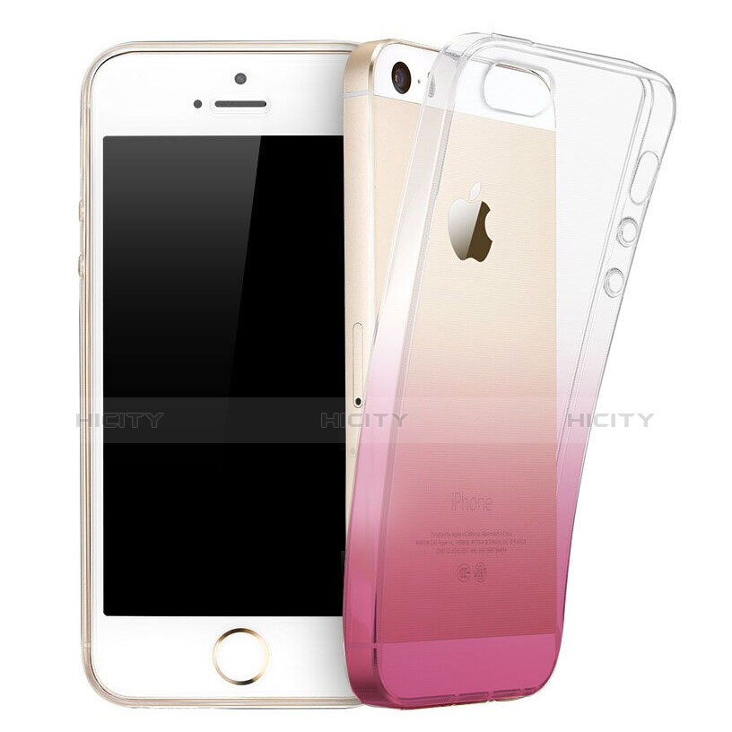 Apple iPhone SE用極薄ソフトケース グラデーション 勾配色 クリア透明 アップル ピンク