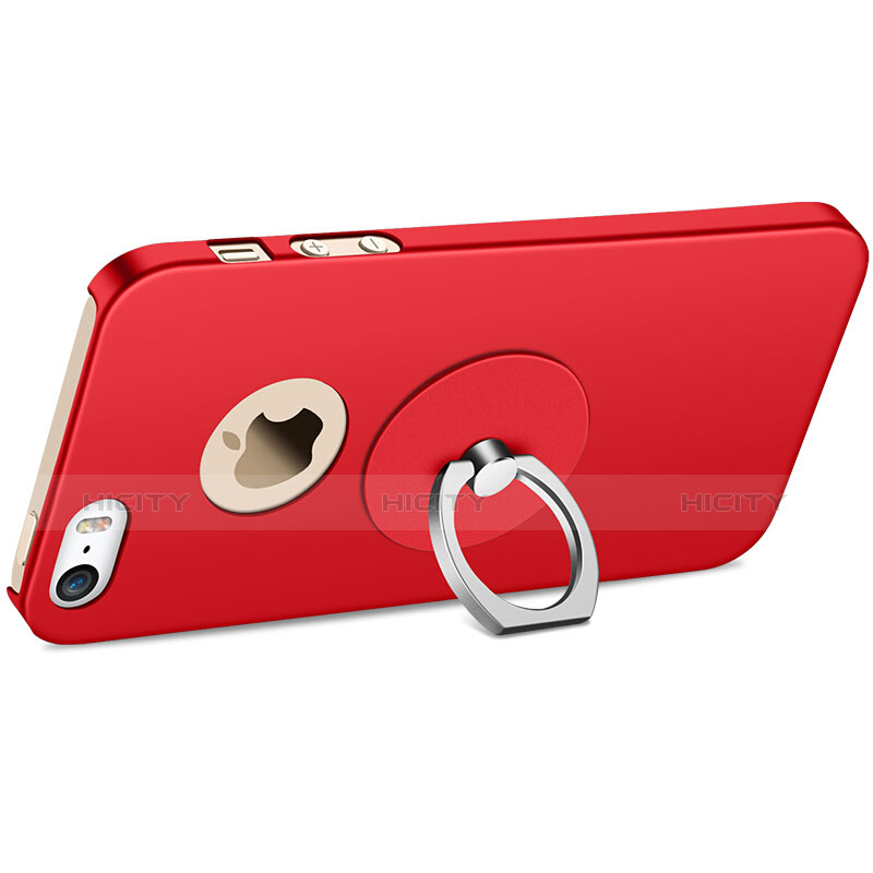 Apple iPhone SE用ハードケース プラスチック 質感もマット アンド指輪 アップル レッド