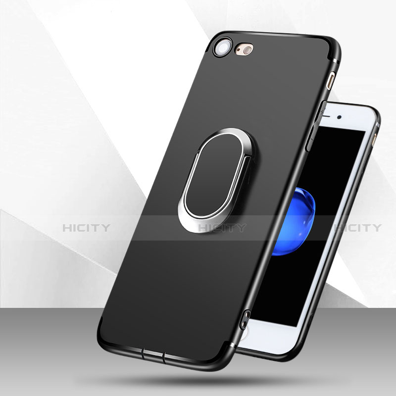 Apple iPhone SE3 (2022)用極薄ソフトケース シリコンケース 耐衝撃 全面保護 アンド指輪 アップル ブラック