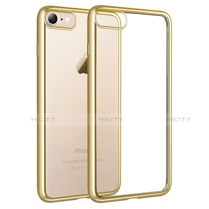 Apple iPhone SE3 (2022)用極薄ソフトケース シリコンケース 耐衝撃 全面保護 クリア透明 T18 アップル ゴールド