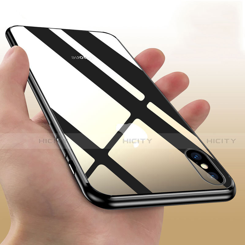 Apple iPhone X用ハイブリットバンパーケース クリア透明 プラスチック 鏡面 アップル ブラック