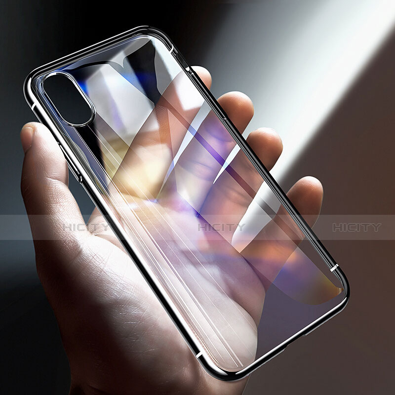 Apple iPhone X用360度 フルカバーハイブリットバンパーケース クリア透明 プラスチック 鏡面 T02 アップル ブラック