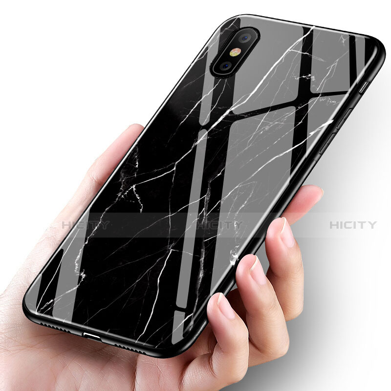 Apple iPhone X用シリコンケース ソフトタッチラバー 大理石模様 アップル ブラック