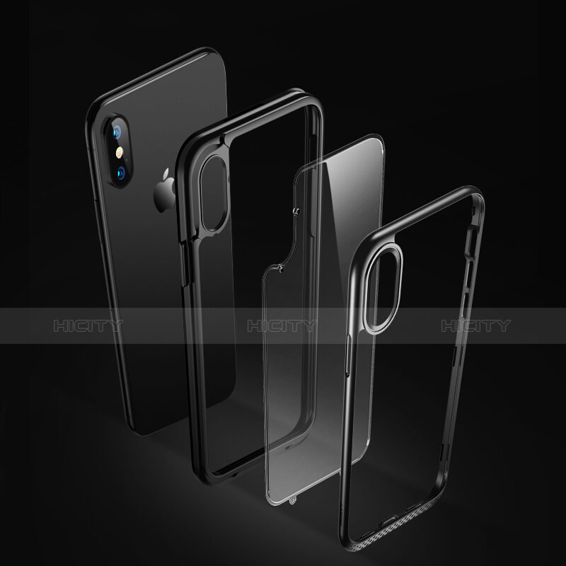 Apple iPhone X用360度 フルカバーハイブリットバンパーケース クリア透明 プラスチック 鏡面 T08 アップル ブラック