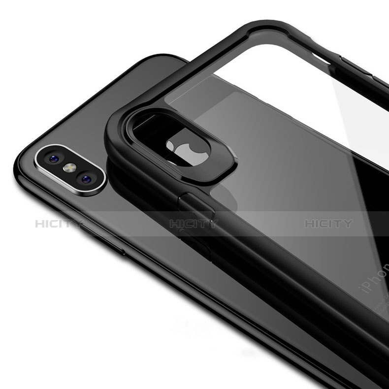 Apple iPhone X用360度 フルカバーハイブリットバンパーケース クリア透明 プラスチック 鏡面 T10 アップル ブラック