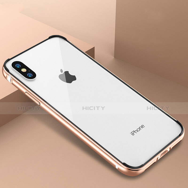 Apple iPhone X用ケース 高級感 手触り良い アルミメタル 製の金属製 バンパー アップル ゴールド