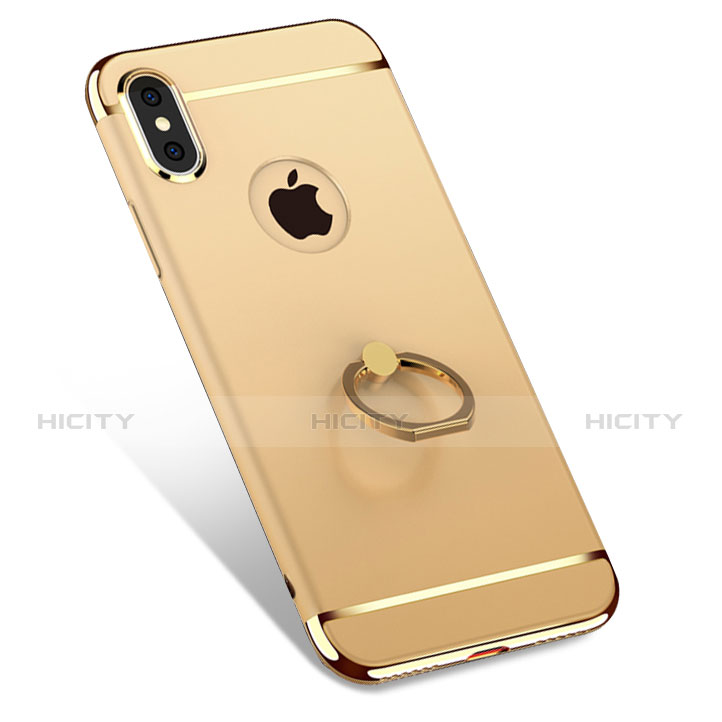 Apple iPhone X用ケース 高級感 手触り良い メタル兼プラスチック バンパー アンド指輪 F02 アップル ゴールド