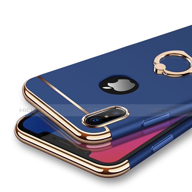 Apple iPhone X用ケース 高級感 手触り良い メタル兼プラスチック バンパー アンド指輪 F02 アップル ネイビー