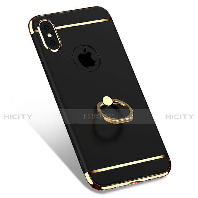 Apple iPhone X用ケース 高級感 手触り良い メタル兼プラスチック バンパー アンド指輪 F02 アップル ブラック