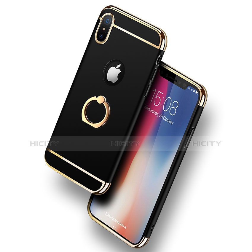 Apple iPhone X用ケース 高級感 手触り良い メタル兼プラスチック バンパー アンド指輪 F02 アップル ブラック
