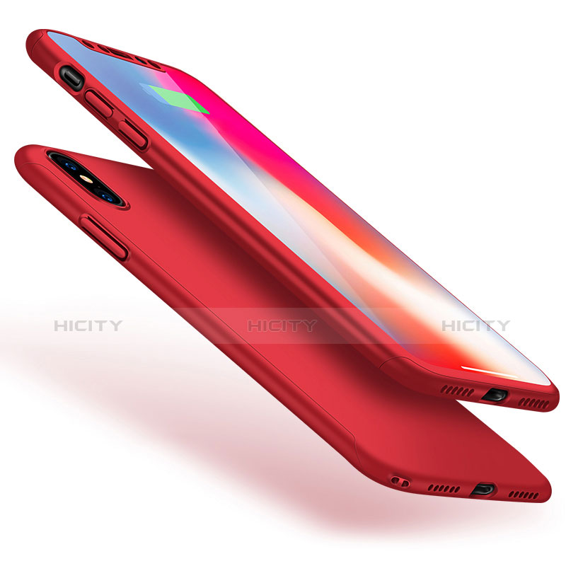 Apple iPhone X用ハードケース プラスチック 質感もマット 前面と背面 360度 フルカバー アップル レッド