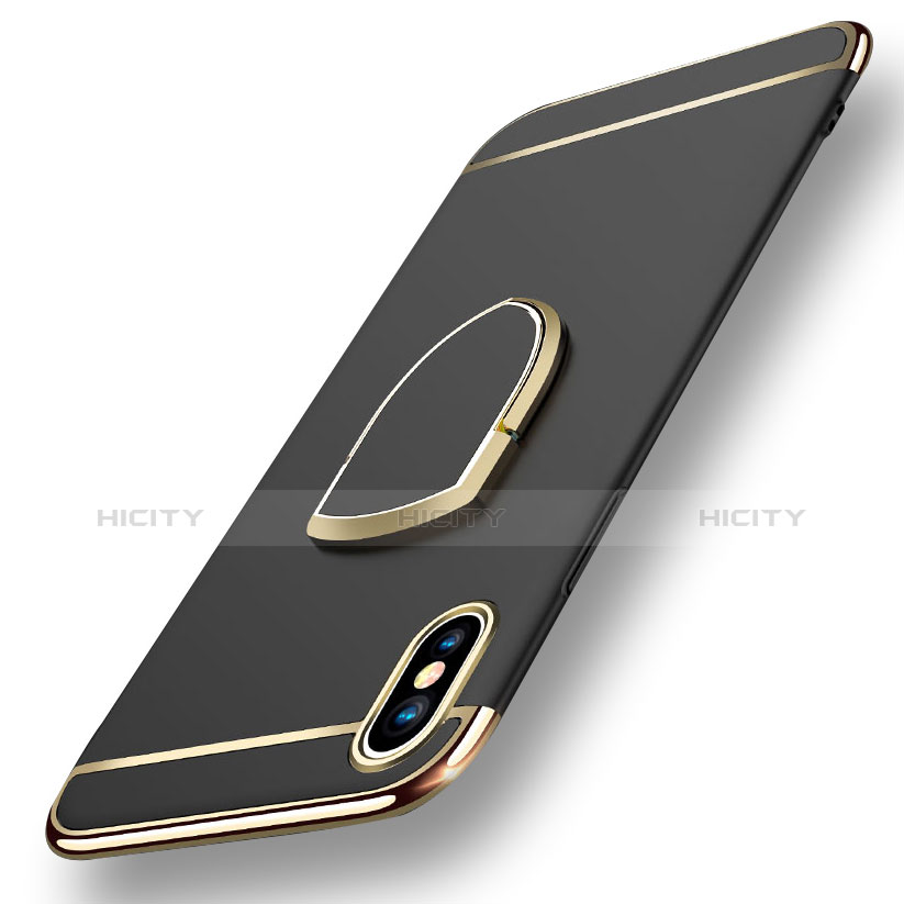 Apple iPhone X用ケース 高級感 手触り良い メタル兼プラスチック バンパー アンド指輪 F05 アップル ブラック