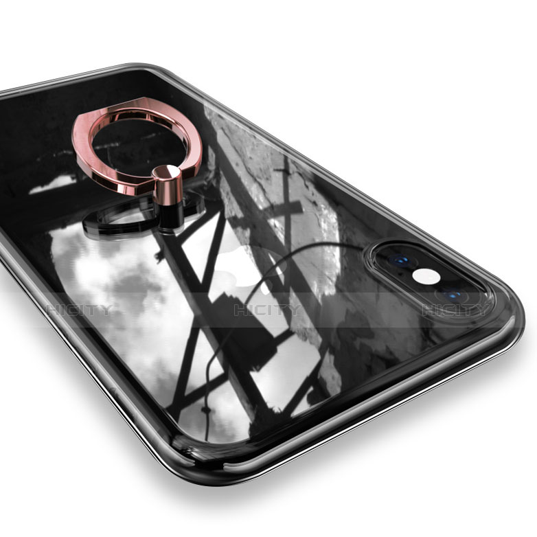 Apple iPhone X用極薄ソフトケース シリコンケース 耐衝撃 全面保護 クリア透明 アンド指輪 V01 アップル ローズゴールド
