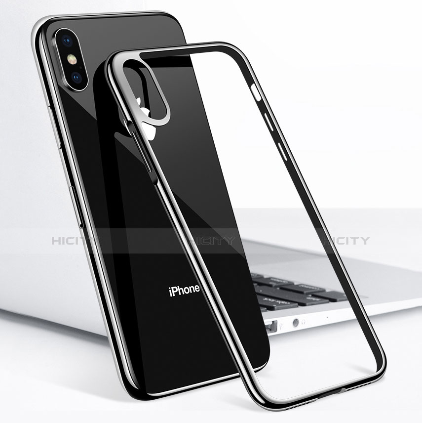 Apple iPhone X用極薄ソフトケース シリコンケース 耐衝撃 全面保護 クリア透明 V04 アップル ブラック