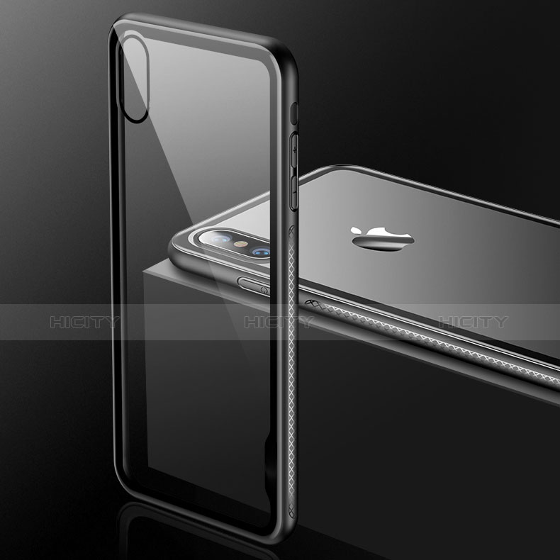 Apple iPhone X用極薄ソフトケース シリコンケース 耐衝撃 全面保護 クリア透明 V08 アップル ブラック