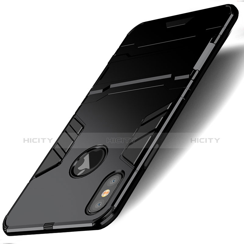 Apple iPhone X用ハイブリットバンパーケース スタンド プラスチック 兼シリコーン アップル ブラック
