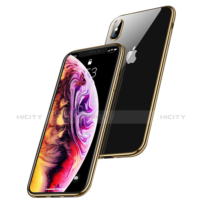 Apple iPhone X用極薄ソフトケース シリコンケース 耐衝撃 全面保護 クリア透明 C12 アップル ゴールド