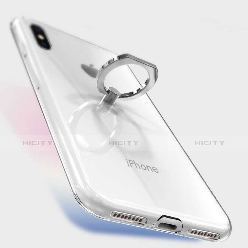 Apple iPhone X用極薄ソフトケース シリコンケース 耐衝撃 全面保護 クリア透明 アンド指輪 アップル クリア