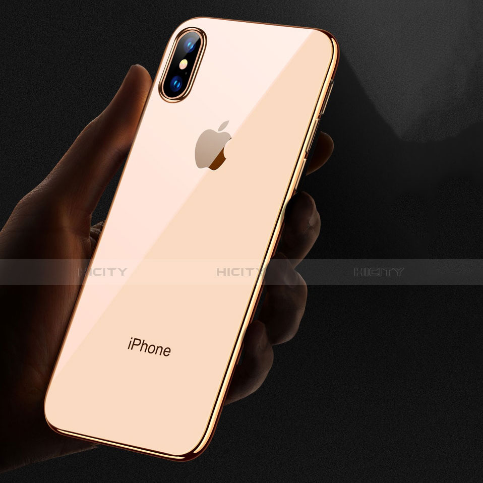 Apple iPhone X用極薄ソフトケース シリコンケース 耐衝撃 全面保護 クリア透明 C11 アップル ゴールド