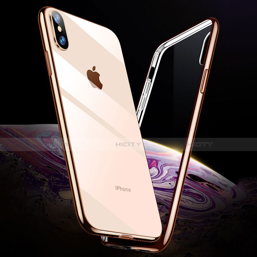 Apple iPhone X用極薄ソフトケース シリコンケース 耐衝撃 全面保護 クリア透明 C11 アップル ゴールド