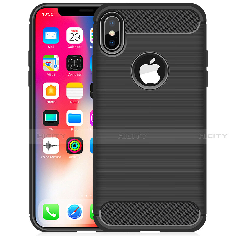 Apple iPhone X用シリコンケース ソフトタッチラバー ライン カバー アップル ブラック