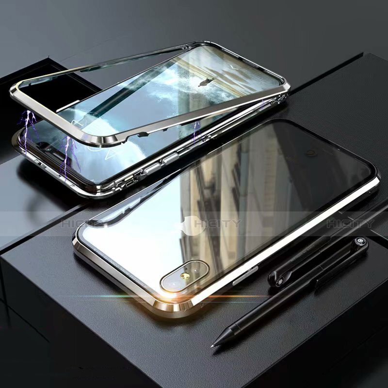 Apple iPhone X用ケース 高級感 手触り良い アルミメタル 製の金属製 360度 フルカバーバンパー 鏡面 カバー M02 アップル シルバー