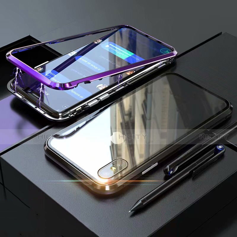 Apple iPhone X用ケース 高級感 手触り良い アルミメタル 製の金属製 360度 フルカバーバンパー 鏡面 カバー M02 アップル パープル