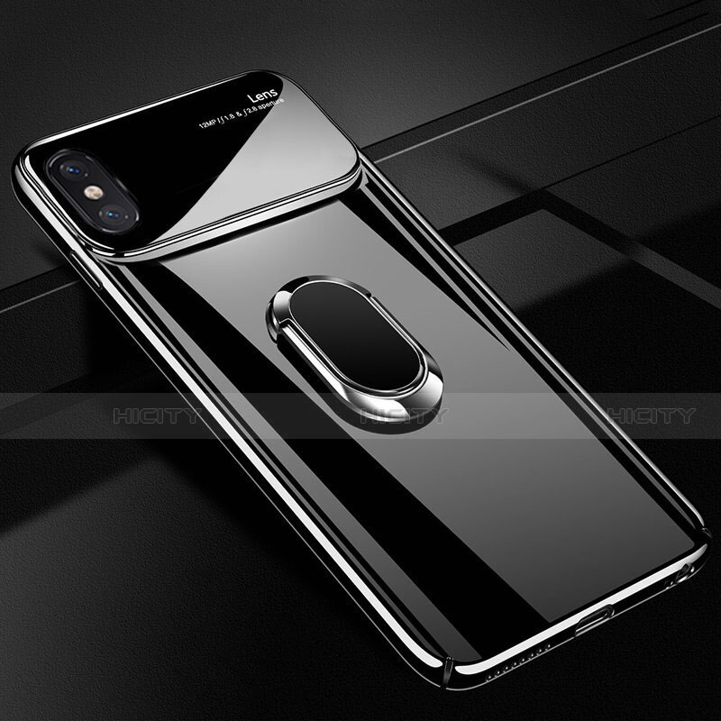 Apple iPhone X用ハードケース プラスチック 質感もマット アンド指輪 マグネット式 A01 アップル ブラック