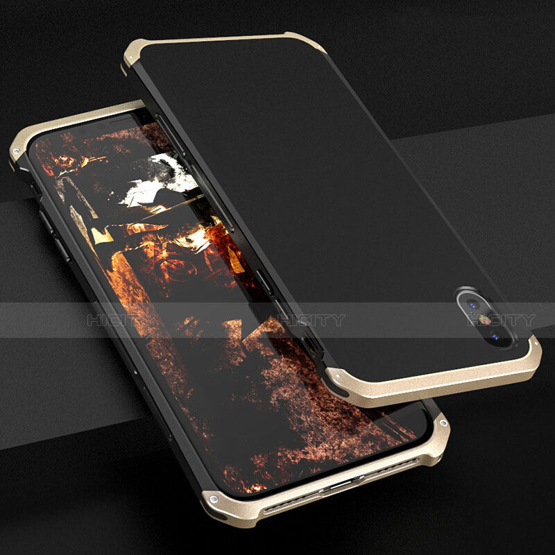 Apple iPhone X用ケース 高級感 手触り良い アルミメタル 製の金属製 カバー アップル ゴールド・ブラック