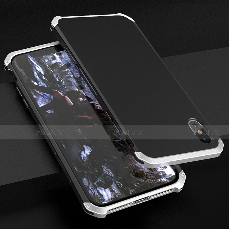 Apple iPhone X用ケース 高級感 手触り良い アルミメタル 製の金属製 カバー アップル シルバー・ブラック