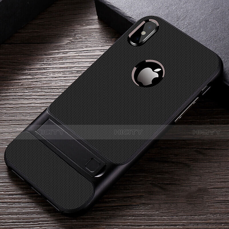 Apple iPhone X用ハイブリットバンパーケース スタンド プラスチック 兼シリコーン カバー A01 アップル ブラック