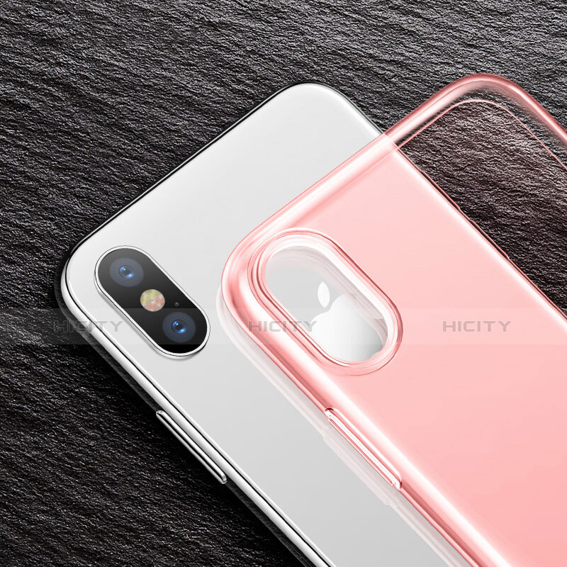 Apple iPhone X用極薄ソフトケース シリコンケース 耐衝撃 全面保護 クリア透明 アップル ピンク