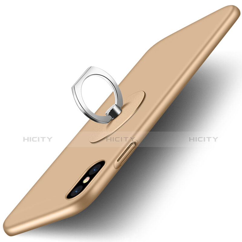 Apple iPhone X用ハードケース プラスチック 質感もマット アンド指輪 アップル ゴールド