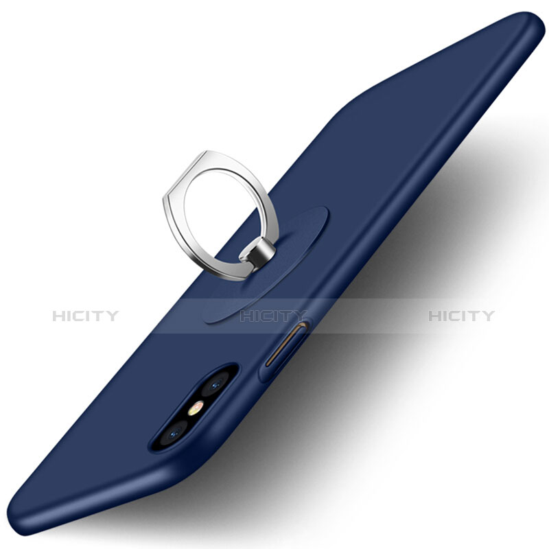 Apple iPhone X用ハードケース プラスチック 質感もマット アンド指輪 アップル ネイビー
