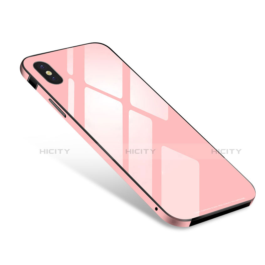 Apple iPhone X用ケース 高級感 手触り良い アルミメタル 製の金属製 バンパー 鏡面 カバー S01 アップル ピンク