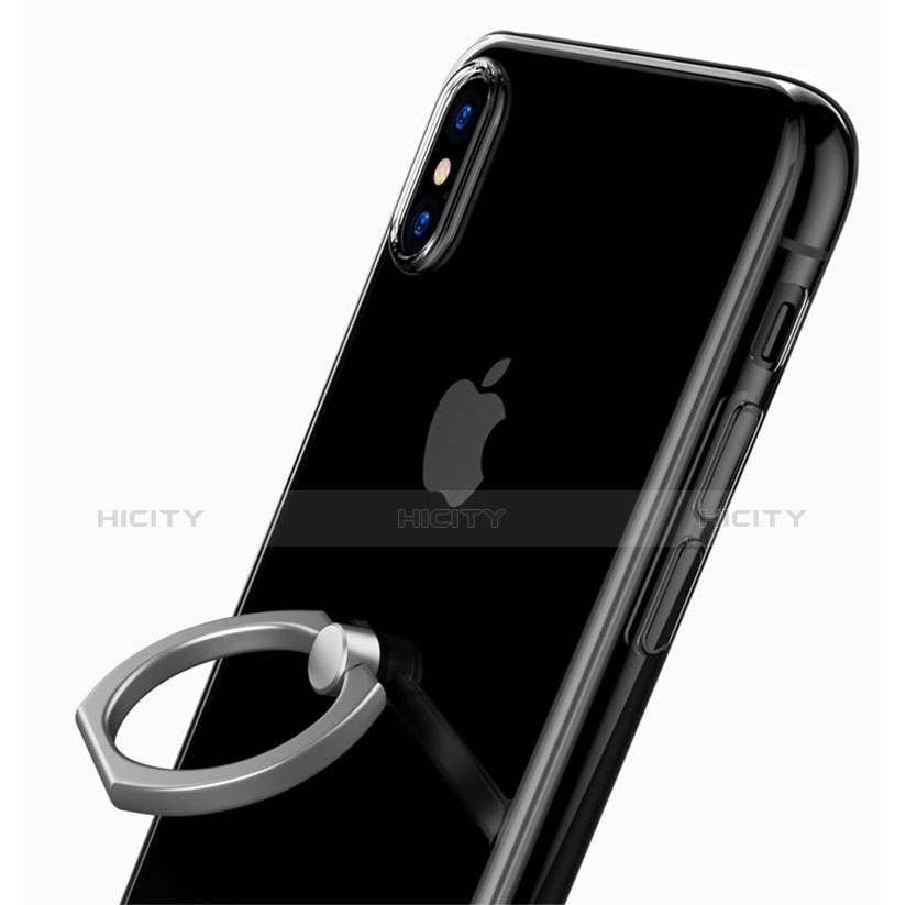 Apple iPhone X用極薄ソフトケース シリコンケース 耐衝撃 全面保護 クリア透明 アンド指輪 V01 アップル 