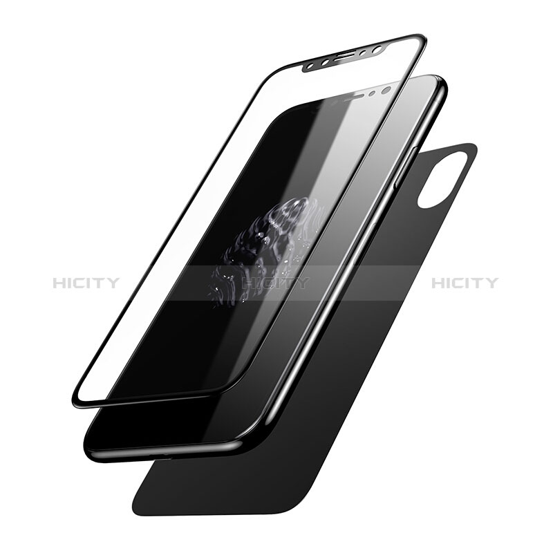 Apple iPhone X用強化ガラス 液晶保護フィルム 背面保護フィルム同梱 T01 アップル ブラック