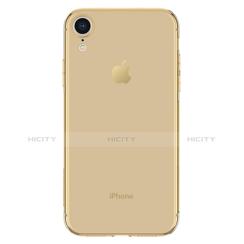 Apple iPhone XR用極薄ソフトケース シリコンケース 耐衝撃 全面保護 クリア透明 アップル ゴールド