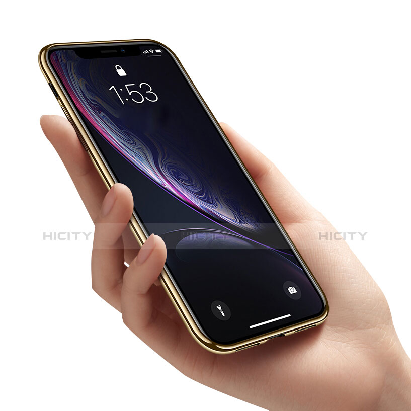 Apple iPhone XR用極薄ソフトケース シリコンケース 耐衝撃 全面保護 クリア透明 T15 アップル ゴールド